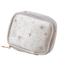 Kosmetiktasche, Reise-Make-up-Tasche, Samt-Make-up-Beutel-Beige