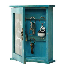 Wooden Key Box, Retro, Wall, Key Cabinet with Magnetic Door, Durable Solid Wood Storage with 6 Hooks-A
