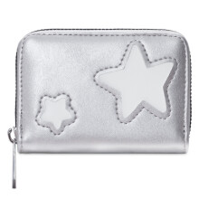 Praktische PU-Leder-Geldbörse mit Sternendekor, schlankes-Silber
