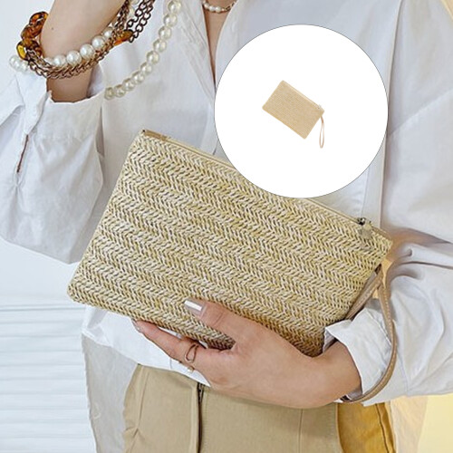 Freundliche handgewebte Stroh-Armbandtasche, leichtes Design,-OW 1