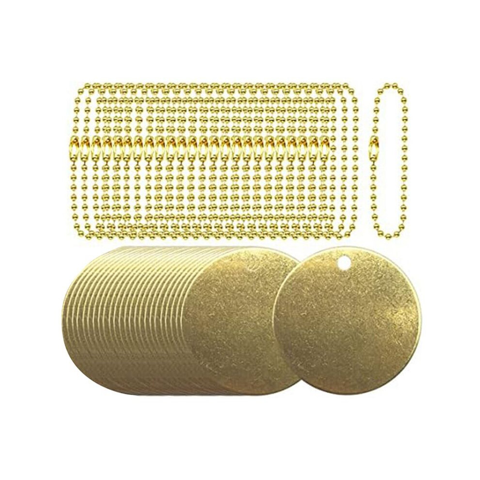 25Pcs 1.5Inch Brass Valve Tags Stamping Blank With Hole And 25Pcs 2.4Mm Metal Chains For Pipe Valves, Equipment 6033933919440
