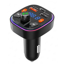 FM Transmitter for Car - Dual USB Port and Type-C PD Car Charger, 7 Colors LED Backlit, MP3 Music Player