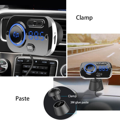 Enhanced Microphones Bluetooth Receiver, LED Display, Multifunctional FM Transmitter, Hands-Free Calls, USB Fast Charging 1