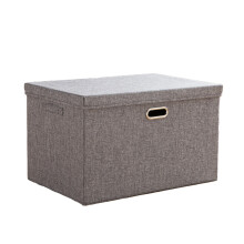Decorative Storage Boxes, Linen Fabric Foldable With Lids Design, Easy to Assemble Closet Storage Containers, Metal Handles For Multi-Purpose Organize