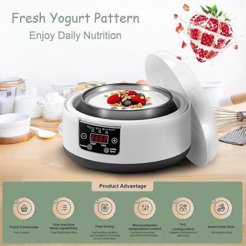 Iogurteira automática digital de 1,2L com visor LCD e controle de temperatura, 36 horas de funcionamento. 2
