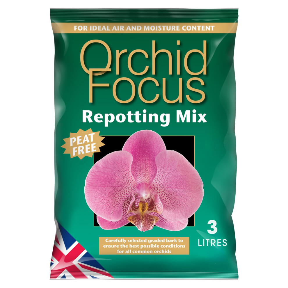 Growth Technology Orchid Focus Repotting Mix, 3L - Orchid Potting Mix For Orchid Plants - Peat-Free Orchid Potting Mix - Orchid Compost For Repotting