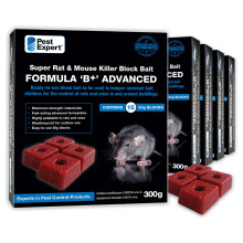Pest Expert Formula B+ Advanced Rat & Mouse Killer Poison Bait Blocks 1.5kg (5 x 300g) - Rat Poisoning Super Strength, Single Feed Brodifacoum
