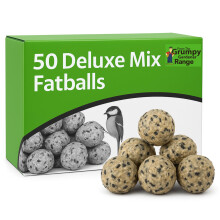 Grumpy Gardener Fat Balls - Deluxe Mix Wild Bird Fat Balls, 50 Suet Balls Enriched with Beef Tallow, Peanuts, Sunflower Seeds and Essential Bird Seed