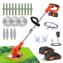 Metal Blade Cordless Strimmer 21v Grass Trimmers 27 Blades 15cm Cutting Diameter Cordless Strimmer Retractable Handle For Lawn Garden