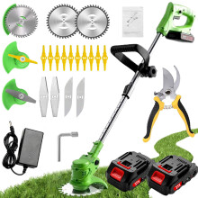 Gompuy Strimmer, Cordless Strimmer, Garden Strimmer with Blades, Telescopic Electric Strimmer, Grass Trimmer with 2 x 21V 2.0mAh Batteries, Brush Cut