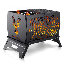 Odoland Fire Pit, Wood Fire Pits, Bonfire Pit, Fire Pits for Outside, Rectangle Cast Iron Fire Pit for Patio for BBQ, Backyard with Spark Screen, Elk