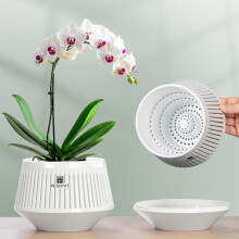 Meshpot 12 cm Orchid Pots with Holes for Repotting,Set of 1,Decorative Orchid Planter with Air-Pruning and Good Air Circulation,Plastic White Orchid