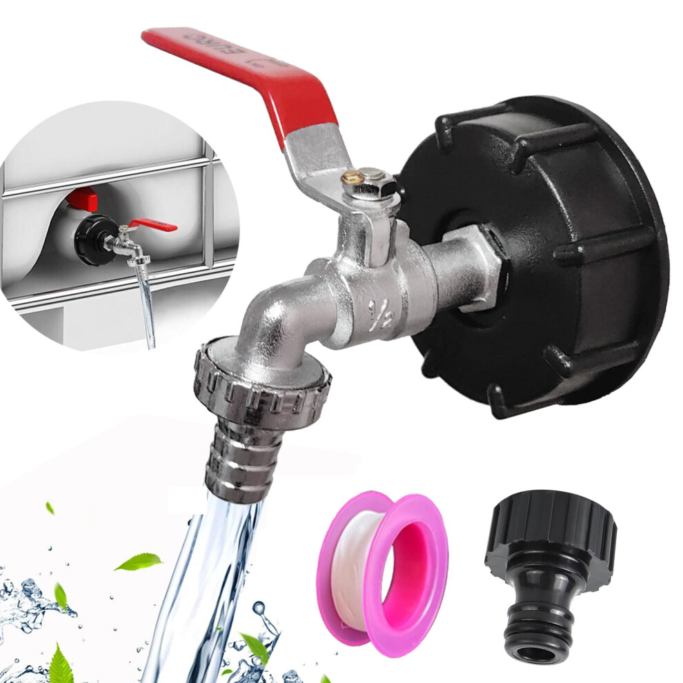 Bikasun 1/2" Leakproof Ibc Tank Fittings, Ibc Outlet Tap, 1000L Water Tank Tap Valve With 1/2 Inch Connection Ibc Adapter For S60x6 Water Storage Tan 62322218