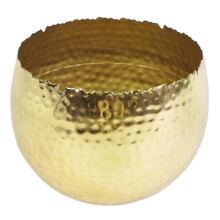 Leaf LEAF-7307 Large Metal Planter 22 x 17cm Hammered Gold Colour-Curvy Edge