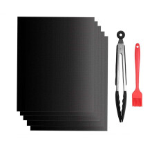 GOFRIEND BBQ Grill Mat Set of 5, Non-stick Barbecue Grill & Baking Mats for Baking on Gas, Charcoal, Oven and Electric Grills - Reusable - Free 12" B