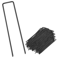 Garden Pegs Stakes for Netting Artificial Grass Pegs Heavy Duty Metal Ground Pegs for Membrane Tent Pegs Metal for Artifical Grass, Black. (100)