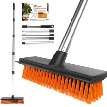 Garden Broom Outdoor Heavy Duty, Yard Brush Garden Brush Outdoor Broom with 10.7" Hard Bristle Broom Head & Squeegee, 57" Long Handle Outside Stiff S