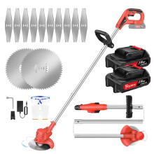 Cordless Strimmer Lightweight 3-Section Grass Trimmers With 10 Metal Blades, 2 Saw Disc, 2pcs1.5Ah Batteries, 125cm Cutting Diameter, Adjustable Cutt