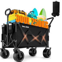 BEAU JARDIN XXL Festival Trolley Beach Cart - 300L 230KG(500LBS) Heavy Duty Folding Wagon All-Terrain Utility Wide Wheels for Camping & Shopping | Pu