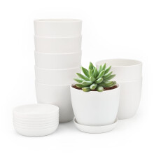 KINGLAKE 8Pcs Small White Plant Pots Indoor 10cm Plastic Flower Pots Decorative Nursery Pots with Trays for Cuttings Succulent Cactus House Plants He