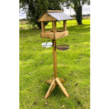 Wooden Wild Bird Table Feeding Station Water Dish and Mesh Feeder Slate Roof Heavy Duty