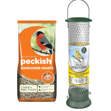 Peckish Sunflower Hearts for Wild Birds, 2 kg with Metal Sunflower Heart Bird Feeder Bundle