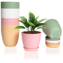 FORAGIFT 16 Pack 15cm Plastic Plant Pots for Indoor Flower Pots, Heavy Duty and Stylish Plant Pots for Indoor Plants with Drainage Holes and Tray for