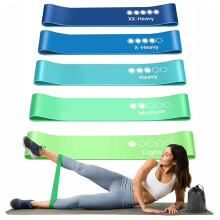 Active 100 Resistance Bands, Set of 5 Different Levels, Exercise Band for Home Gym, Training and Yoga with Carrying Bag (Mint Green-Blue)