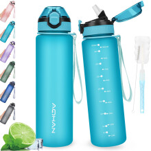 AOHAN Water Bottle 1L with Leak Proof Flip Top Lid, BPA Free Sport Drinking Bottle with Straw, Dishwasher Safe Water Bottle Non-Toxic Water Jug with