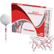 BENSIVE Golf Tees Bamboo 70mm | Pack of 200 | Sturdy, Biodegradable, Sustainable Wooden Golf Tees with Height Markers & Curved Top - White (70mm, Pac