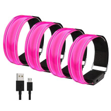 Sundonix LED Reflective Running Armband Light - Rechargeable High Vis Arm Band Gear Gift for Adult Runners Running Walking at Night (Pink#4)