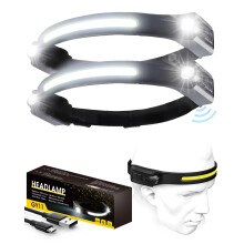 LED Head Torch Rechargeable, 1200LM 2 Spot Light 230COB Headlamp with Motion Sensor Control, 5 Modes, 12 Hours Runtime, IPX4 Waterproof, Lightweight