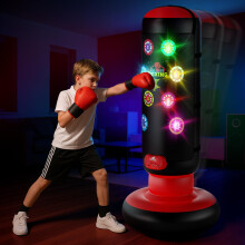 Hot Bee Interactive Punching Bag for Kids, Boxing Bag with Music & Light 4-Mode Game, Inflatable Punch Bag with Gloves