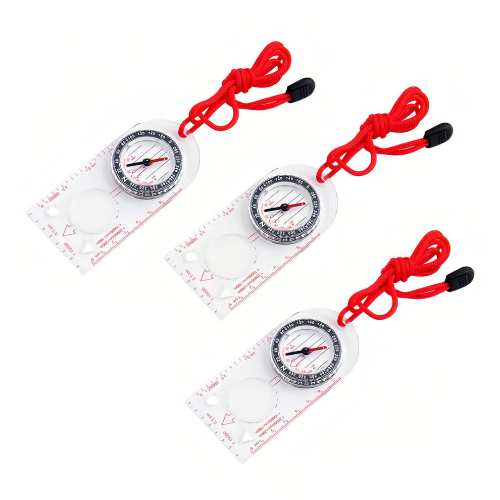 Doetyd 3 Pcs Navigation Compass Map Ruler Magnifier With Adjustable Lanyard