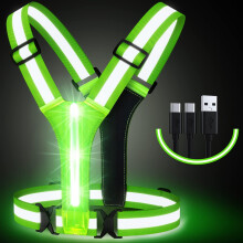 Simket LED Reflective Vest Running Gear, USB Rechargeable LED Light Up Vest High Visibility with Adjustable Waist/Shoulder for Jogging Running Cyclin