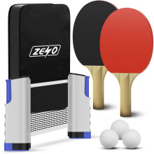ZENO Portable Table Tennis Set | Ping Pong Set | 2 Premium Table Tennis Bats, All-in-One Kit with Retractable Table Tennis Net, 3 Ping Pong Balls & S