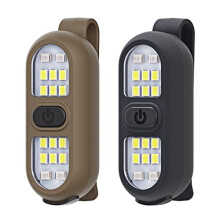 Clip On 2 Pack Rechargeable Safety LED Work & Camping Flashlight, Hands Free Running & Walking Light, Khaki