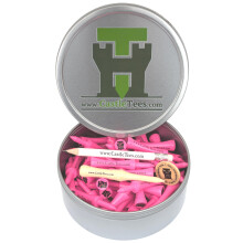 Castle Tees Pink 40 pcs x 60mm 2 13 inch Pink Premium Bamboo Golf Tees in a Tin with Pitch Repair Tool, Ball Marker & a Pencil. Twice the Strength o