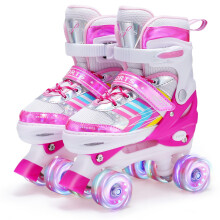 Kids Roller Skates for Girls Boys Adjustable, 8 Light Up Wheels Quad Skates for Girls Boys Toddler Beginners Indoor and Outdoor Fun. (Pink, UK 1-4)