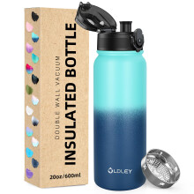 OLDLEY 600ml/20oz Stainless Steel Water Bottle Double Walled Vacuum Flask Keep Drink Hot and Cold Leakproof BPA Free 600ML Metal Insulated Water Bott