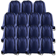 PLULON 15 Pcs Navy Blue Drawstring Bags Drawstring Backpack Bulk, String Backpack Cinch Sack Sport Gym Backpack Bags for Yoga Traveling Outdoor Sport