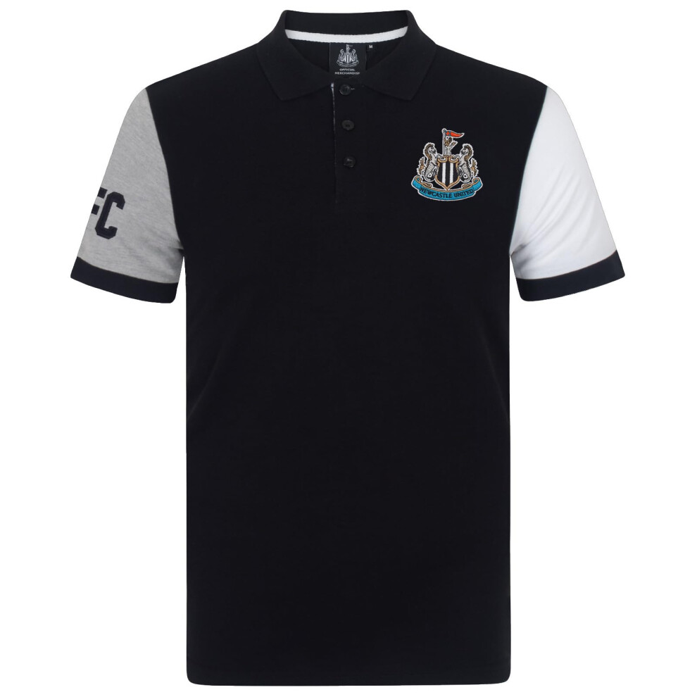 Newcastle United Fc Official Gift Mens Contrast Sleeve Polo Shirt Xl Black