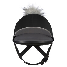 LeMieux Pom Pom Horse Riding Hat Silk in Black with 4 Way Stretch Fabric Coordinates with Base Layers & Saddle Pads - Equestrian Headgear - One Size