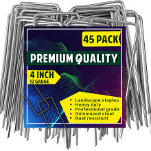 Garden Pegs, 45 Pack Weed Membrane Pegs 4 Inch/100 mm Galvanised Steel Ground Pegs Strong U-Shaped Garden Stakes for Fabric, Weed Control Membrane, A