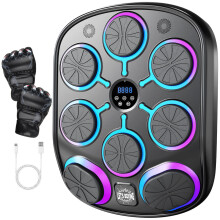 Smart Music Boxing Machine for Adults Kids, 8 Striking Points Wall Punching Pad with Side Hook Zones, Bluetooth Stereo, LED Rhythm Lights, 9-Speed &