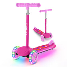 TONBUX 3 Wheel Tri Scooter, Easy Folding System, Height Adjustable Handlebars, Tilt To Turn Steering, Kids Aged 3+ Years (Rose Red)
