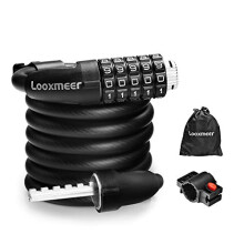 Looxmeer Bike Lock 180cm*12mm Heavy Duty Cable Lock with 5-Digit Combination Codes, Strengthened Zinc Alloy Lock Cylinder for Bicycles Motorcycles Sc