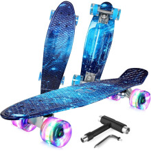 BELEEV 22 inch Skateboards for Kids Cruiser Skateboard for Girls Boys Teens Adults Beginners LED Light up Wheels Mini Skateboards Classic Complete S