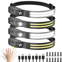 Dopalloy Head Torch Rechargeable 4 Pack - Super Bright Dual LED Strip Headtorch, 230 Wide Beam Headlight with Motion Sensor, USB Battery Powered Hea