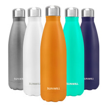 SUNWILL Water Bottle, Insulated Stainless Steel Sports Bottle 500ml, Reusable Vacuum Thermal Water Flask, Double Wall, Powder Coated Orange for Hot a